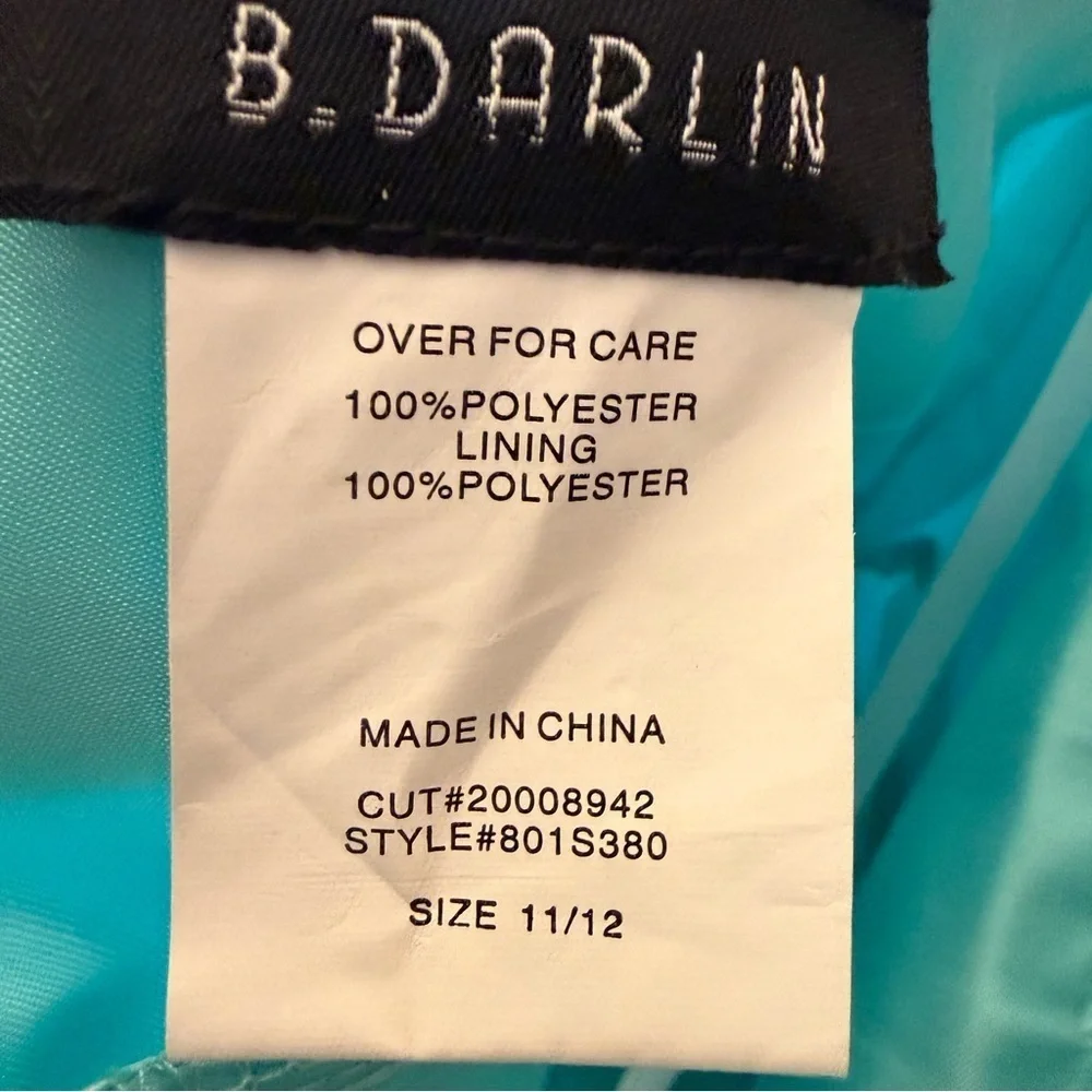 B. Darlin Aqua Teal Satin Maxi Gown Dress Size 11/12 Formal Prom